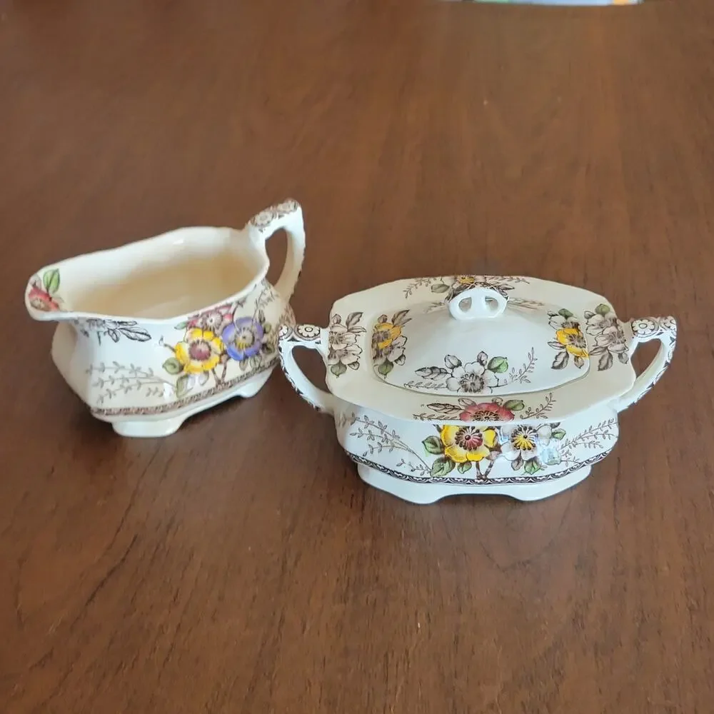 Vintage Alfred Meakin Medway Sugar Dish Bowl With Lid Floral England